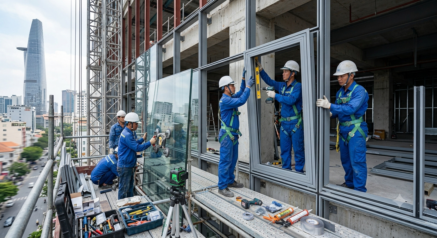 Quy trình triển khai dịch vụ thi công nhôm kính chuyên nghiệp